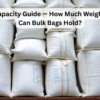 FIBC jumbo bags loaded in a shipping container for export with text “FIBC Bag Capacity Guide 1000 kg – 2000 kg Bulk Bags”