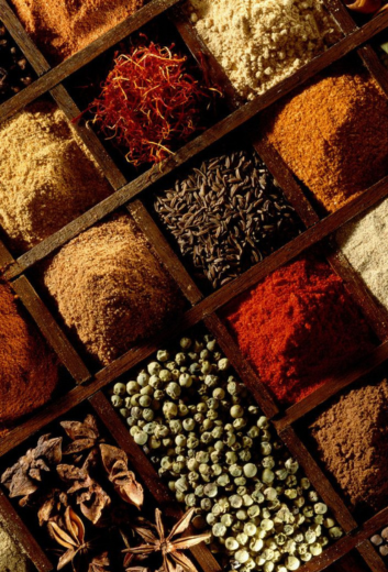 Whole and crushed Indian spices