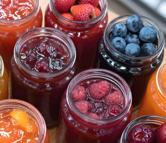 Fresh fruit being cooked down into jam